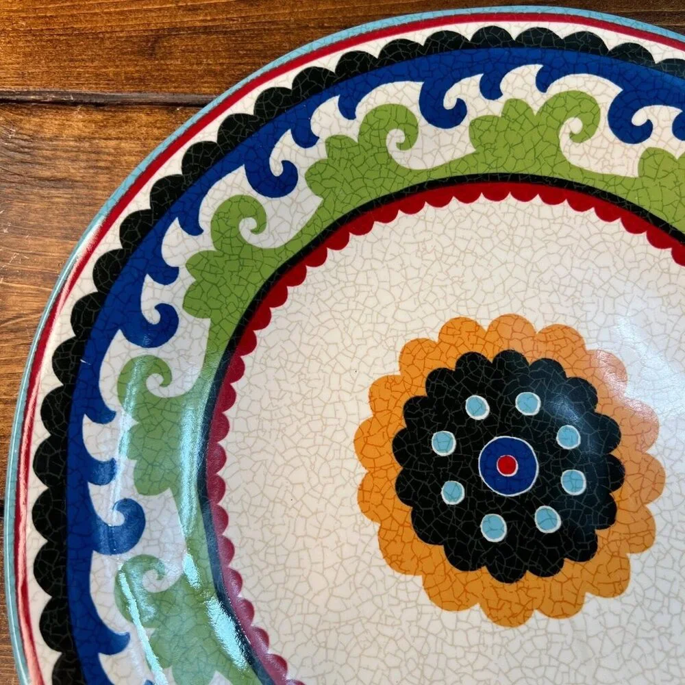 PIER 1 Suzani Medallion Dinner Plate Blue Green Red ONE plate 10-3/4” diameter